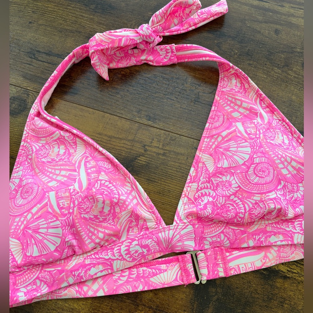 Vineyard Vines pink seashell triangle halter bikini top medium